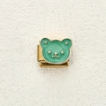 Charm italiano con base dorata e orsetto in smalto verde per bracciali componibili - Orso Cartone Animato Verde (3)