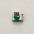 Italian charm bracelet link in stainless steel with green enamel glove and red rhinestones - Green Rhinestone Glove Style (5)