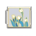 Italian tulip flower charm for modular stainless steel bracelet with blue leaves - White Tulip Blue Leaves (14)