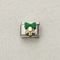 Italian modular charm in stainless steel featuring a 3D gold bell and green bow decoration - Gold Bell Green Bow Style (6)