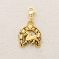 Golden horseshoe and running horse charm pendant with lobster clasp for DIY jewelry - Running Horse Horseshoe Style