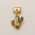 Italian charm bracelet component with vintage golden cactus pendant and textured finish - Vintage Cactus Style (7)