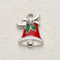 Kerstbel hanger in rood emaille met hulstblaadjes en zirkoon voor DIY sieraden - Rood Witte Bel Met Strass Stijl (2)