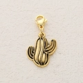 Vintage gold cactus charm pendant with lobster clasp for DIY jewelry making - Linear Cactus Style