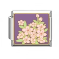 Italian charm stainless steel link with purple enamel and pink cherry blossom flowers - Pink Cherry Blossom Purple Base (18)