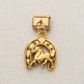 Golden horseshoe charm with horse relief on Italian modular stainless steel link - Running Horse Horseshoe Style (8)