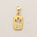 Golden rectangular cactus charm with hammered texture and secure lobster clasp - Hollow Cactus Tag Style