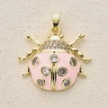 Marienkäfer-Anhänger aus vergoldetem Kupfer mit rosa Emaille und Zirkonia-Steinen - Hellrosa Marienkäfer Strass Punkte (17)