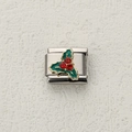 Italian charm link in stainless steel with green enamel holly leaves and red rhinestones - Holly Leaf Red Rhinestone Style (9)