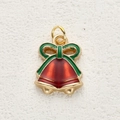 Kerstbel hanger in rood en groen emaille met gouden strik voor het maken van DIY-sieraden - Dubbele Bel Stijl (4)