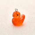 Orange translucent 3D duck charm with glitter finish and silver metal ring connector - Orange Translucent Little Duck (3)
