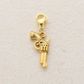 Pistol shaped metal charm with golden plating and lobster clasp for DIY jewelry - Revolver Style
