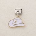 Italian charm with white enamel cowboy hat and gold star for 9mm DIY bracelet - Gold Star White Cowboy Hat (1)