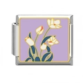 Italian charm link with purple enamel tulip flower pattern in polished stainless steel - Vintage Tulip Purple Base (21)