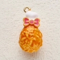 Cute copper alloy fried chicken food pendant with pink bow and golden ring - Fried Chicken Bow Tie Style (1)