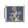 Italian charm link with purple tulip floral design on dark blue background in stainless steel - Purple Tulip Deep Blue Base (22)