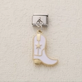 Italian modular charm featuring white cowboy boot with gold star on stainless steel - Gold Star White Cowboy Boot (2)