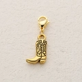 Golden cowboy boot charm with lobster clasp for DIY handmade jewelry bracelets - Patterned Cowboy Boot Style