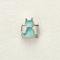 Charm modulare italiano con gatto in smalto blu e bordatura in finitura oro - Gatto con Fiocco Blu (8)