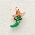 Cartoon chili pepper pendant with sombrero and sunglasses in green and gold finish - Chili with Hat and Sunglasses Style (3)