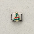 Italian charm stainless steel link featuring a green and red enamel Christmas tree - Green Red Enamel Christmas Tree Style (12)