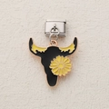 Italian modular charm featuring a black bull head with a yellow daisy in stainless steel - Daisy Black Bull Head (4)