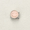 Maglia per bracciale italiano con smiley in smalto rosa in acciaio inox lucido - Faccina Sorridente Minimalista (11)