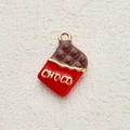 Chocolate bar charm in red and brown enamel with gold accents for DIY jewelry making - Chocolate Bar Style (5)