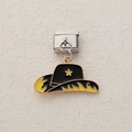 Italian charm bracelet link with black enamel cowboy hat and yellow flame pattern - Black Flame Pattern Cowboy Hat (5)