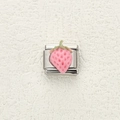 Maglia per bracciale charm italiano con fragola 3D in acciaio inossidabile lucido - Fragola Rosa 3D (12)