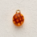 Amber spherical resin pendant with dark grid texture and gold metal ring for DIY jewelry - Waffle Style (6)