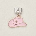Italian modular charm featuring a pink enamel cowboy hat pendant in stainless steel - Pink Gold Star Cowboy Hat (6)