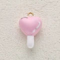 Sweet pink and white heart-shaped enamel lollipop pendant with a gold loop - Pink Heart Shape (3)