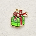 Ciondolo a forma di scatola regalo dorata con smalto verde e rosso per fai da te - Stile Scatola Regalo di Natale (10)