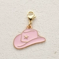 Pink enamel cowboy hat pendant with gold star detail and lobster clasp for DIY jewelry - Pink Cowboy Hat Style