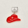 Italian modular charm featuring a red enamel cowboy hat pendant in stainless steel - Red Gold Star Cowboy Hat (7)