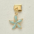 Italian charm link with a blue starfish pendant and gold accents for DIY bracelets - Light Blue Starfish