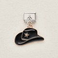 Italian charm bracelet link with black enamel cowboy hat pendant in stainless steel - Black Gold Star Cowboy Hat (8)