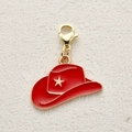 Red enamel cowboy hat pendant with gold star detail and lobster clasp fastener - Red Cowboy Hat Style
