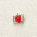 Charm italiano con fragola 3D realistica su base in acciaio inossidabile argento - Fragola Rossa 3D (14)