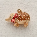 Cute golden hedgehog pendant with brown enamel and red scarf detail for jewelry making - Cartoon Hedgehog Shape (5)