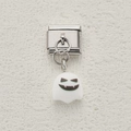 Maillon de charme italien avec pendentif fantôme blanc sur base en acier inoxydable - Style Fantôme Souriant (1)
