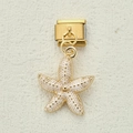 Gold-tone starfish charm pendant in white enamel for Italian modular DIY bracelet - Beige Starfish