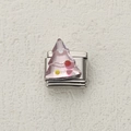 Italian charm bracelet module with pink sparkling Christmas tree on silver stainless steel link - Pink Christmas Tree Transparent Style (17)