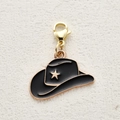 Western cowboy hat pendant in black enamel with gold star detail and lobster clasp - Black Cowboy Hat Style