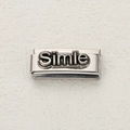 Italian charm bracelet link with Smile letter engraving in vintage stainless steel - Simle Relief Style (16)