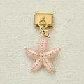 Pink starfish modular charm with gold accents and spring clasp for stainless steel bracelet - Light Pink Starfish