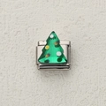 Italian modular stainless steel charm featuring a green faceted resin Christmas tree design - Green Transparent Tree Style (18)