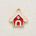 Ciondolo a forma di casa in smalto rosso con strass lucido in finitura dorata - Stile Casetta Rossa Con Strass (13)