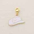 Cowboy hat charm with white enamel, gold star detail and secure lobster clasp - White Cowboy Hat Style